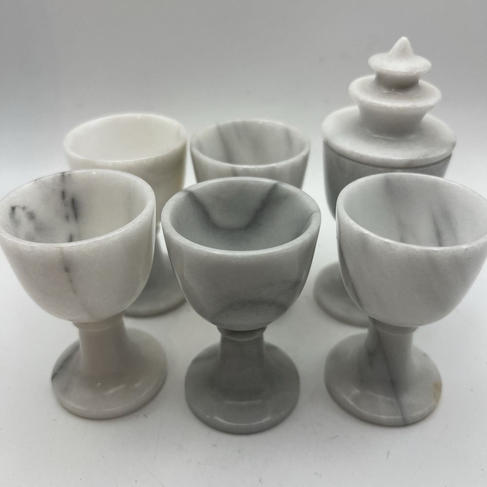 Vintage Carved Solid Marble Miniature Goblets Cordial Glasses Stemware